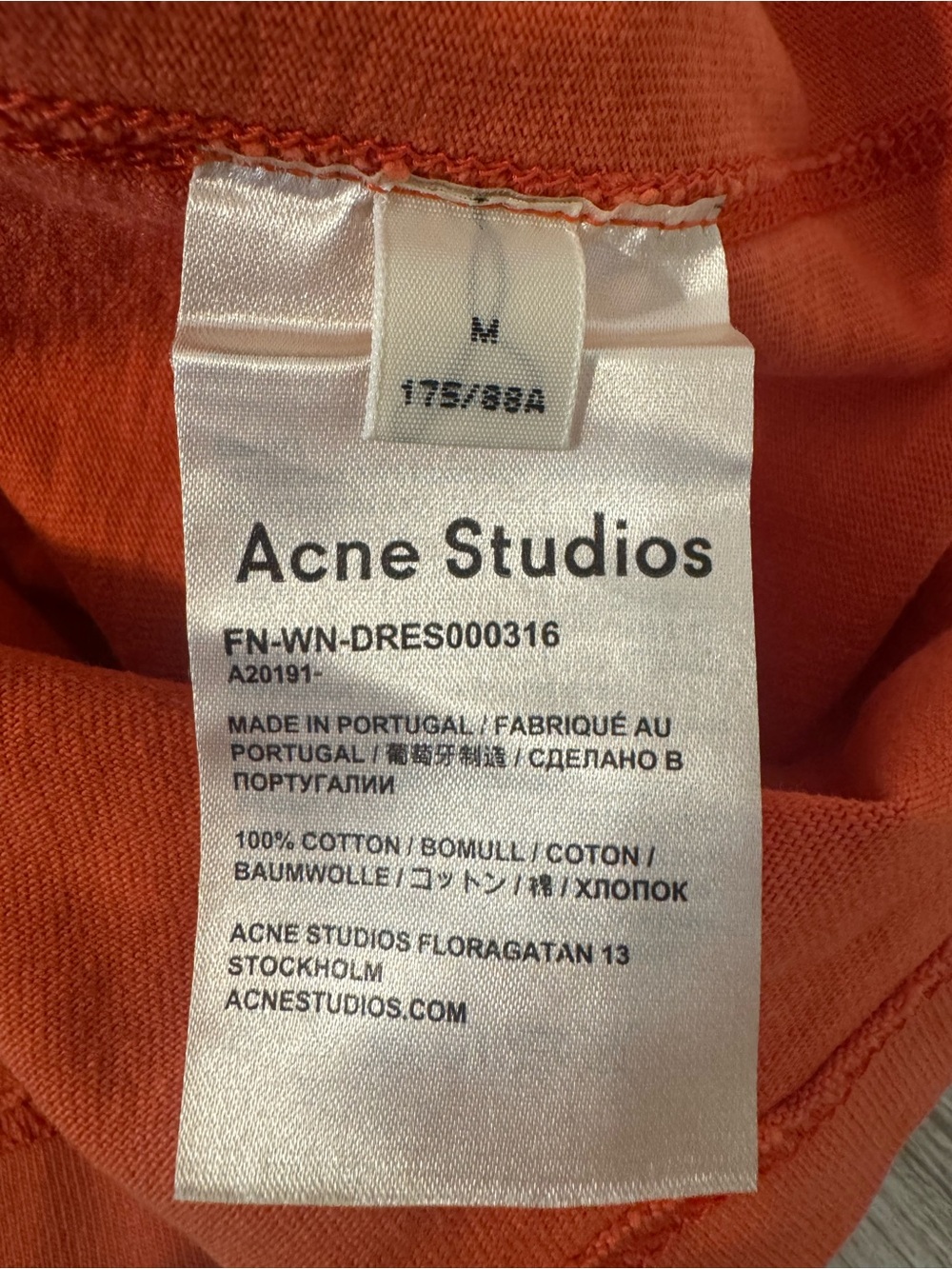 Acne Studios Orange Reverse Logo T-Shirt Dress Streetwear Relaxed Fit Medium - Picture 11 of 11